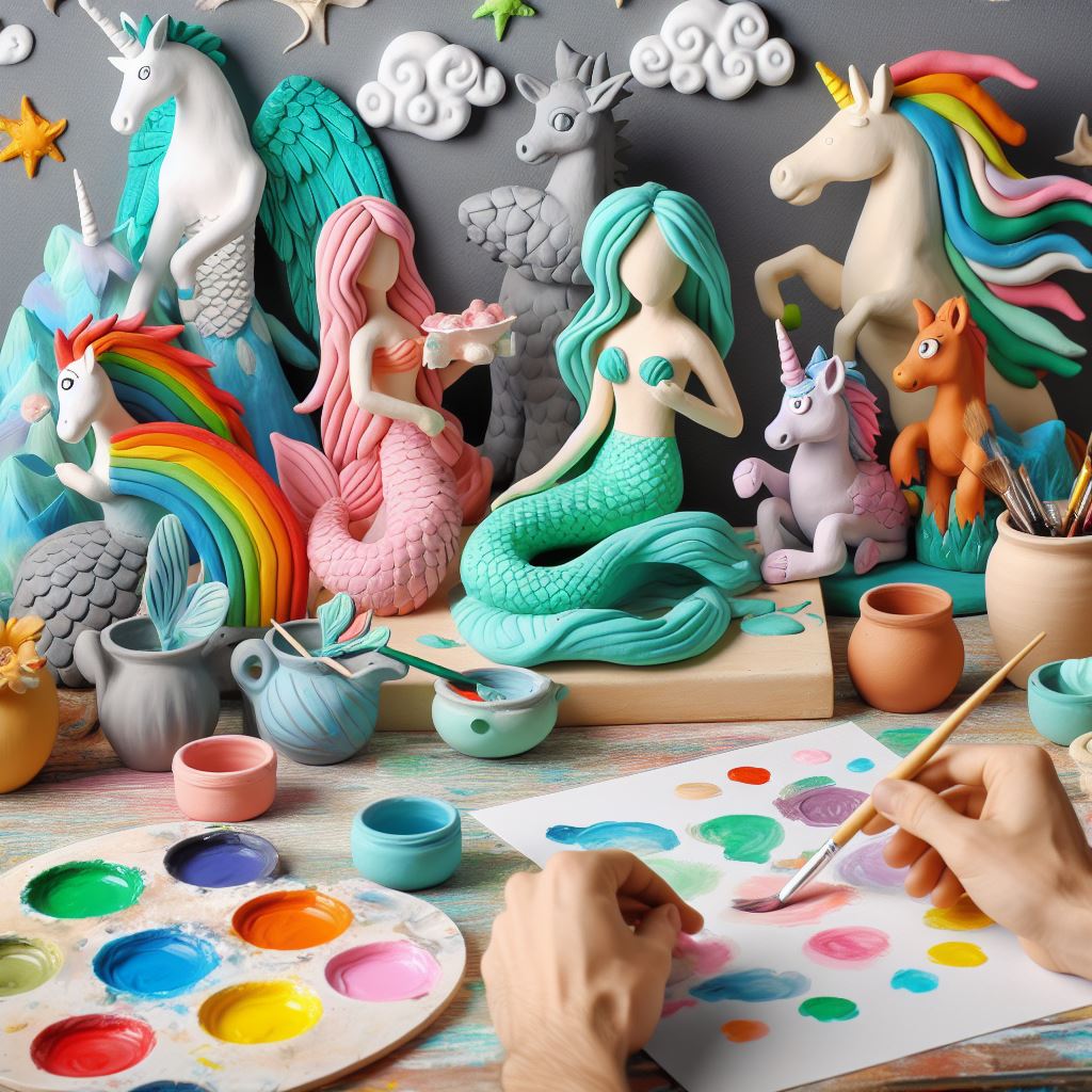 adding color to clay sculptures