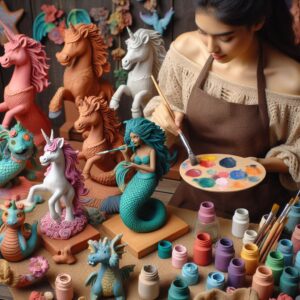 adding color to clay sculptures